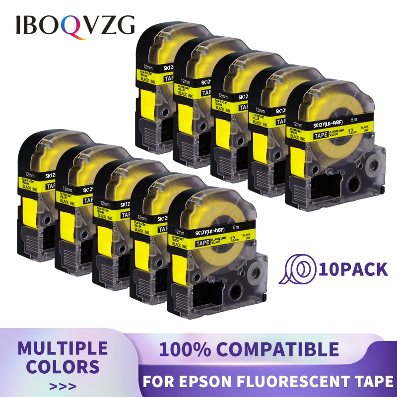 

IBOQVZG 10PK 12mm*5m SK12P SK12D SK12Y SK12G Fluorescent Tapefor Epson King Jim SS12KW Compatible for Epson LabelWorks LW300 400