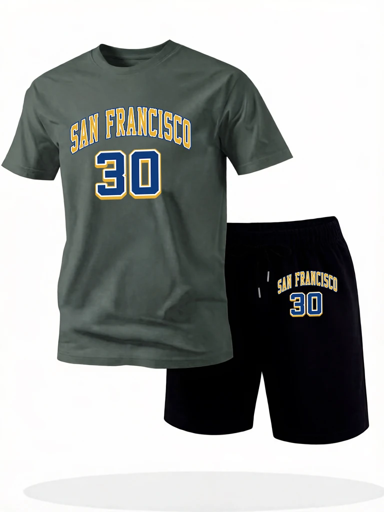 

San Francisco 30 Art Letter Prints Simple Running Streetwear Cotton Cool Short Sleeve To Man 2Pc Set Comfortable Summer Shorts