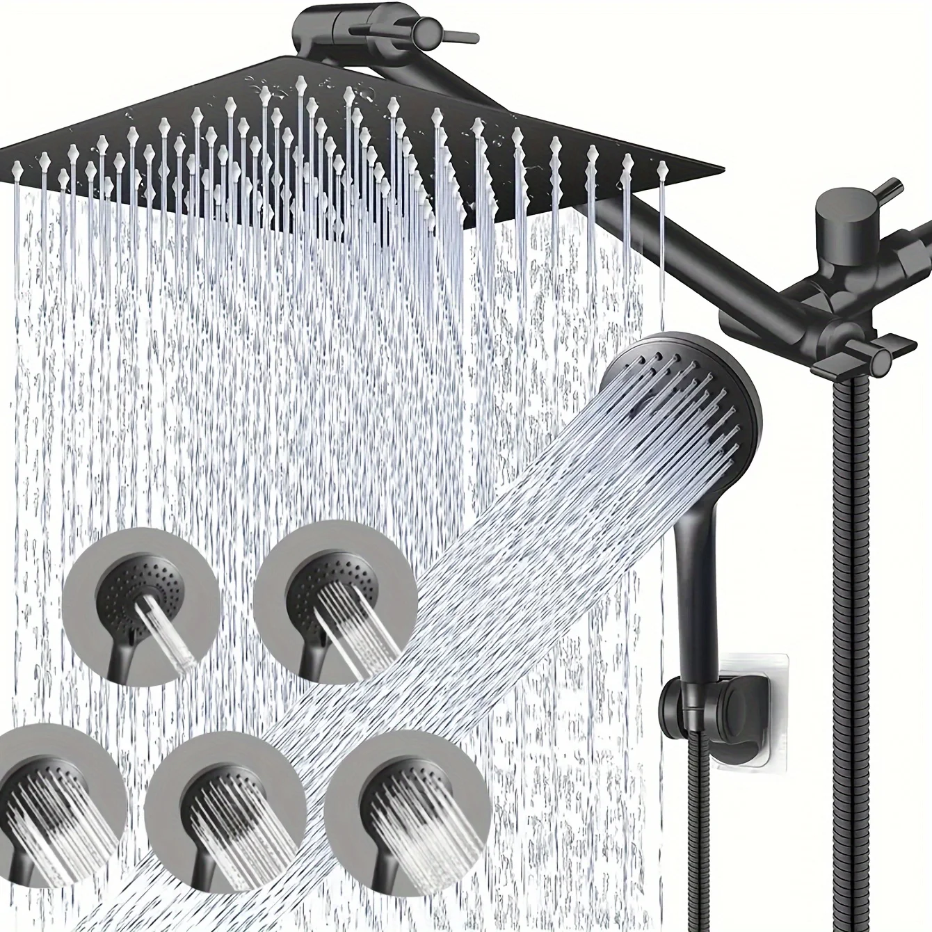 

All-in-One Rainfall Shower System - 8 Luxury High-Pressure Showerhead with Handheld Combo, 11 Extendable Arm, 5-Setting Lea