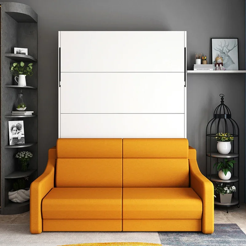 Storage-integrated folding sofa without cabinetry, multifunctional bed, concealed bed, wall-mounted bed, compact living spaces,