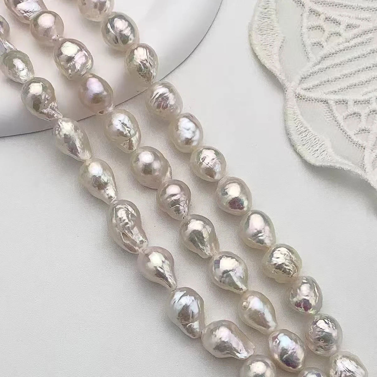 36cm White Baroque Teardrop Freshwater Pearl Strand Natural Irregular Keshi Loose Pearls Beads for DIY Necklace Jewelry Making