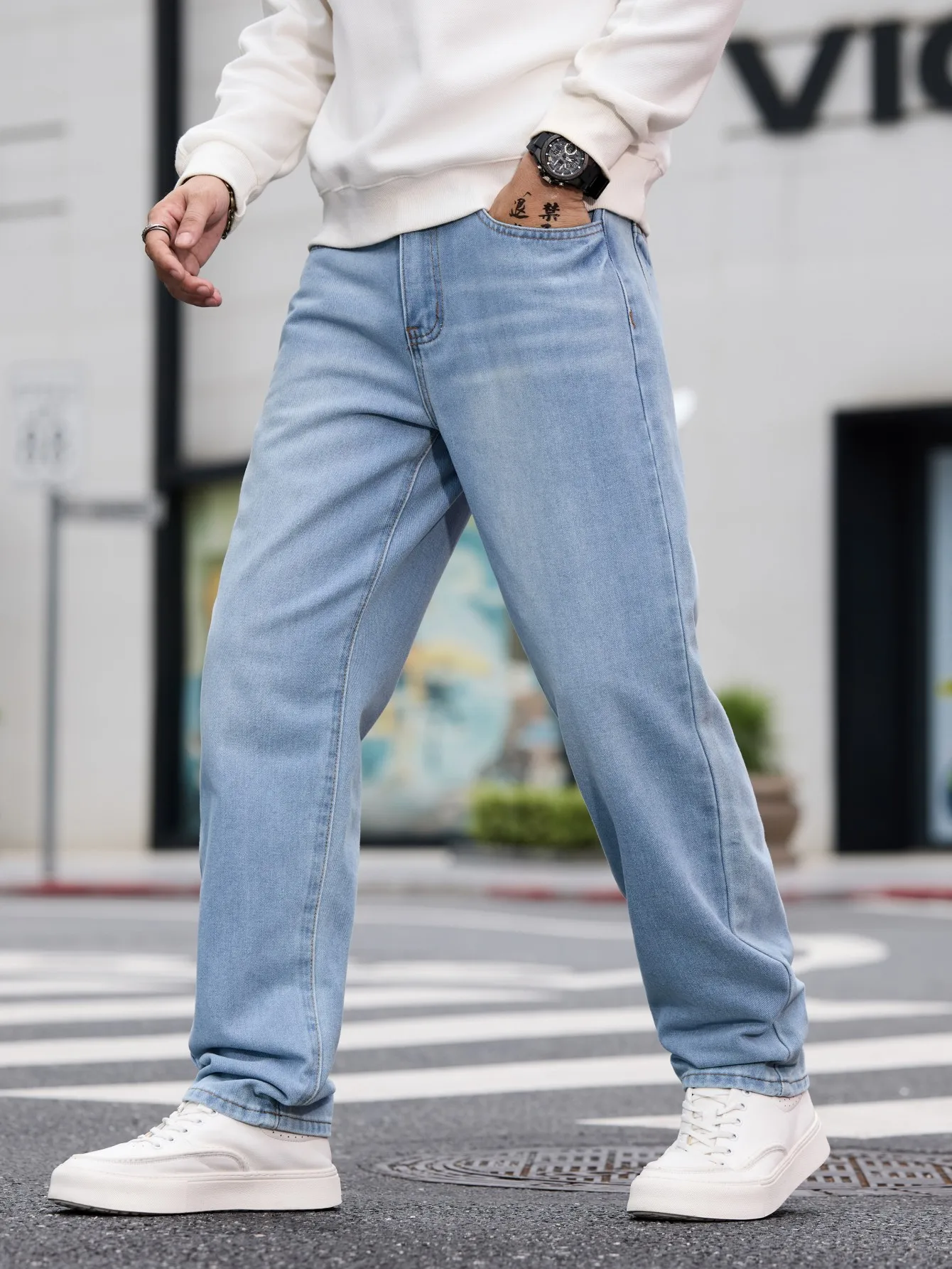 Men's Trendy Y2K Streetwear Jeans, Vintage-Style Washed And Distressed Slim-Fit Trousers For Men, Versatile Casual Denim Pants
