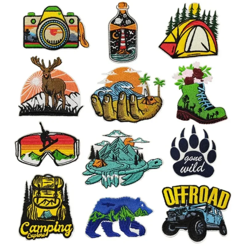 Cool Outdoor Camping Travel Offroad Iron-on Embroidered Badge Patches for DIY T-shirt Backpack Clothing Appliques Sticker