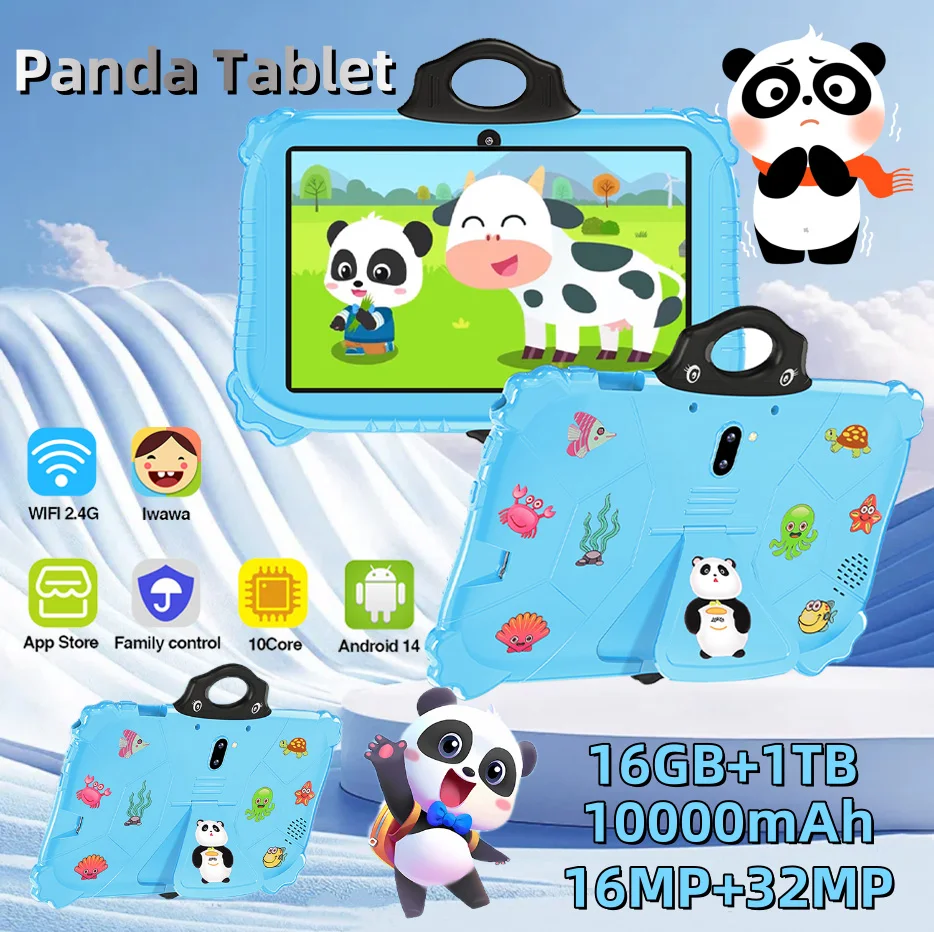 

2025 Global Model Android 14 10.1-inch Kids Panda Tablet 16GB RAM 1TB ROM Bluetooth 5.0 5G GPS 16MP + 32MP Gifts Popular Tablets