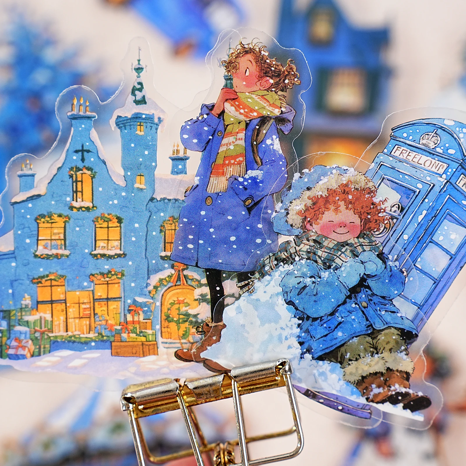 Winter Scene PET Stickers Pack, 15pcs for Laptops, Phone Cases, Suitcases, Scrapbooking DIY Decorations, Stationery Supplies