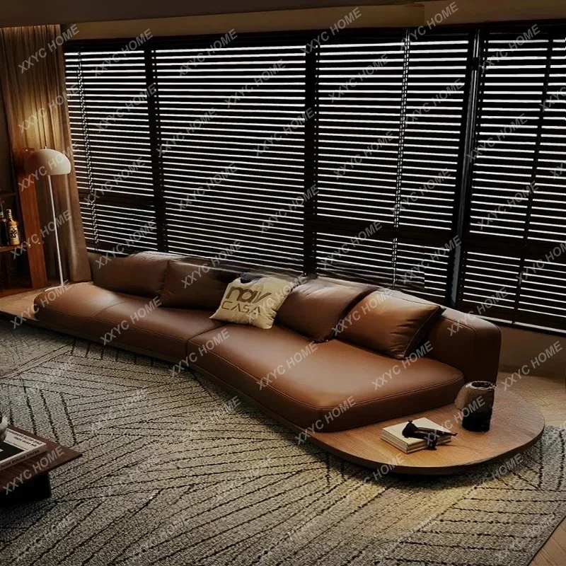 Retro style leather sofa design floor special-shaped corner wabi sabi living room