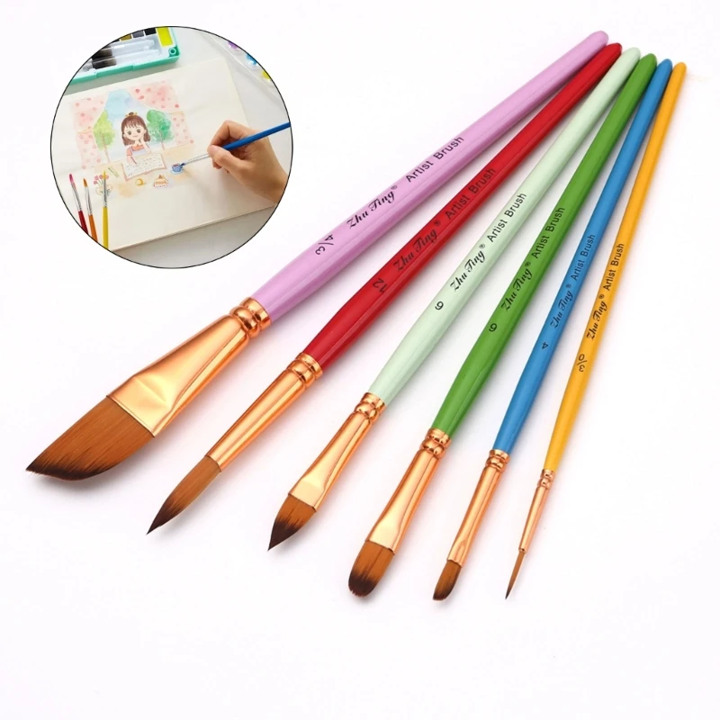 16FB 6PCS Pincel portátil para coloração pintura guache aquarela iniciante