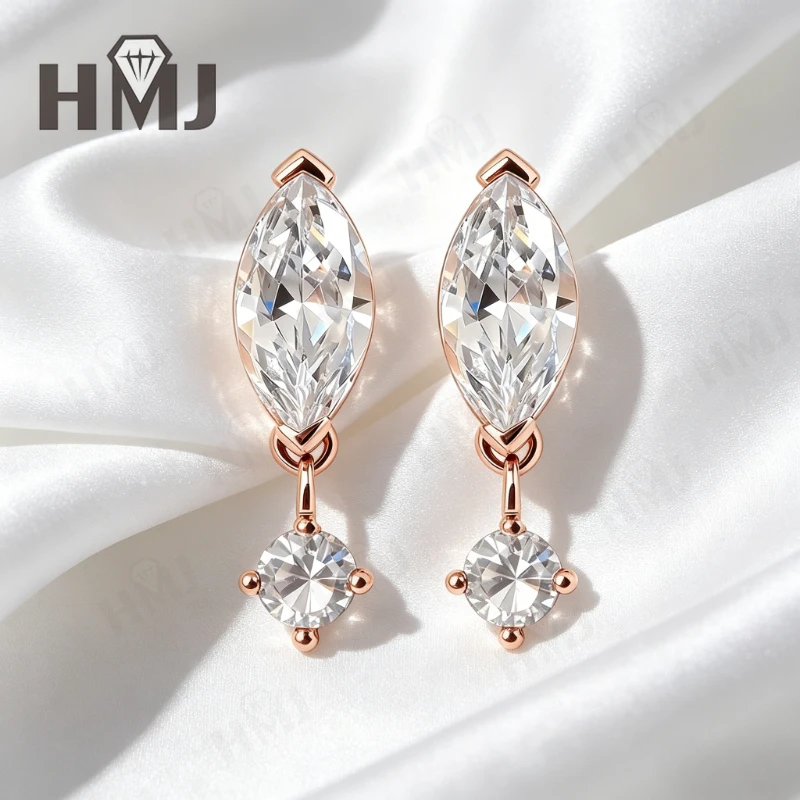 Luxury 2.4ct Marquise Cut Moissanite Dangle Earrings 925 Sterling Silver D Color/Black/Champagne Anniversary Mother's Day Gift