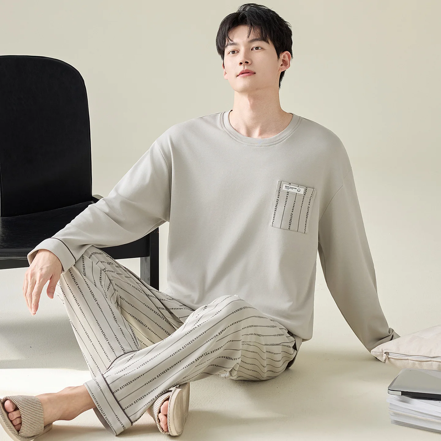 100% Cotton Pajamas Men Long Sleeve Autumn Men's Youth Spring Loose Boys Homewear Daily Comfort Big Size L-4XL Sleepwear Hombre
