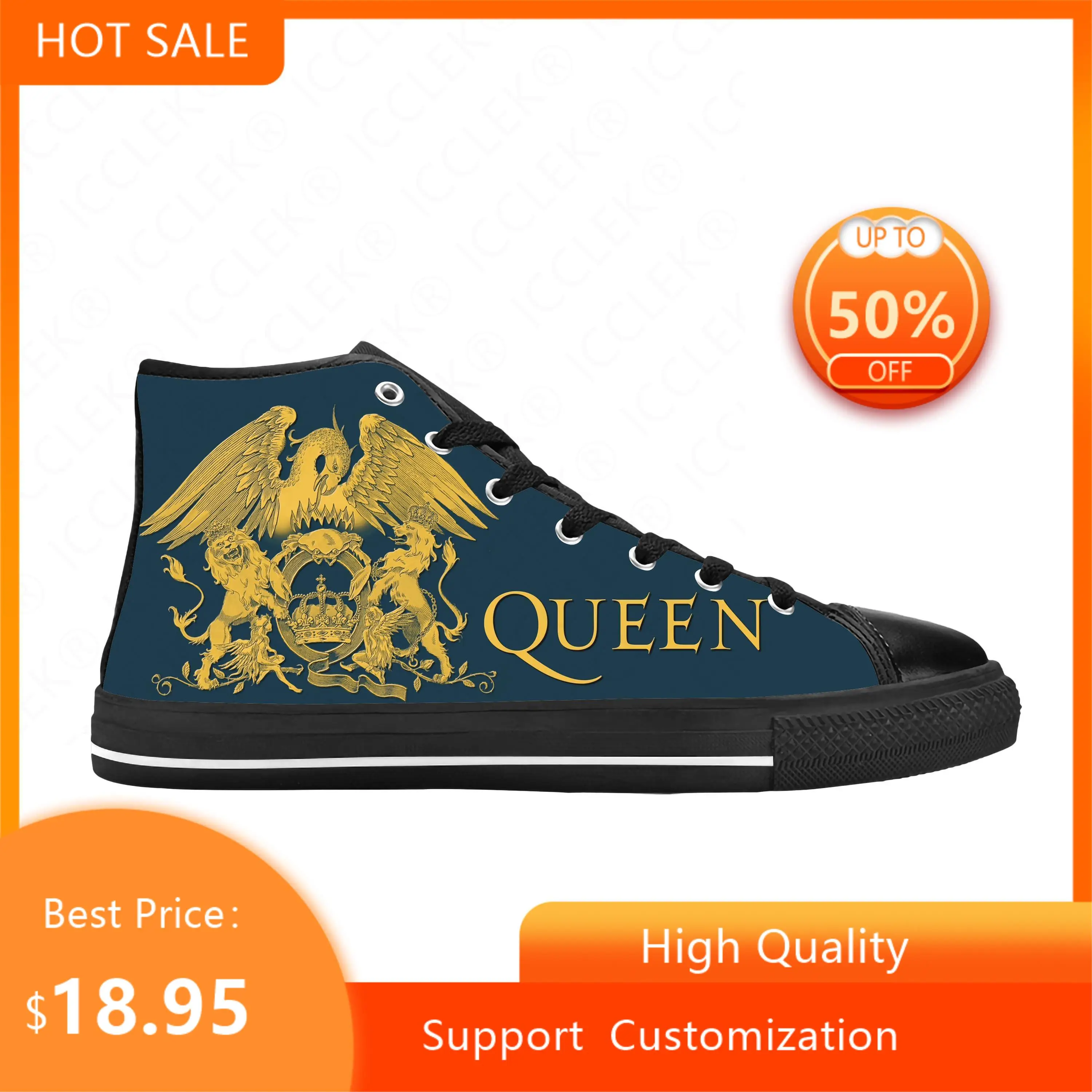 Freddy Mercury Rock Band Music Singer Queen Cool Casual Cloth Shoes High Top confortevole traspirante stampa 3D uomo donna Sneakers