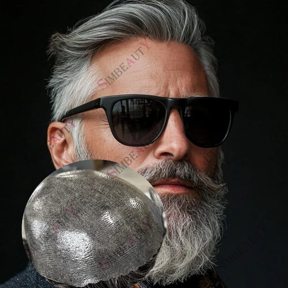 

Мужской парик-система замещения волос (тупе) из 100% натуральных волос, тонкая полиуретановая основа 0.1 мм, цвета 1b40, 1b65, 1b80, черный, серый, для мужчин старшего возраста