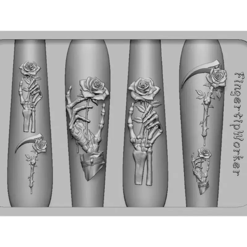 Silicone Nail Art Molds Rose Flower Skull DIY Skeleton Hand Design Transparent Carving Mold Nail Art Decorations
