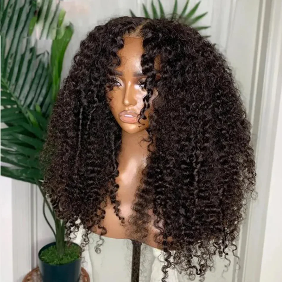 Black PrePlucked Long Soft 26 inch 180 Density Kinky Curly Lace Front Wigs For African Women Babyhair Deep Glueless Daily