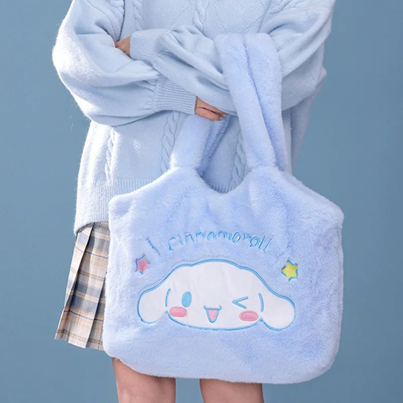 Sanrio Cinnamoroll Plush Shoulder Bag Kulomi Handbag Anime Autumn and Winter Large Capacity Soft Kawaii Shoppingbag Girl's Gift