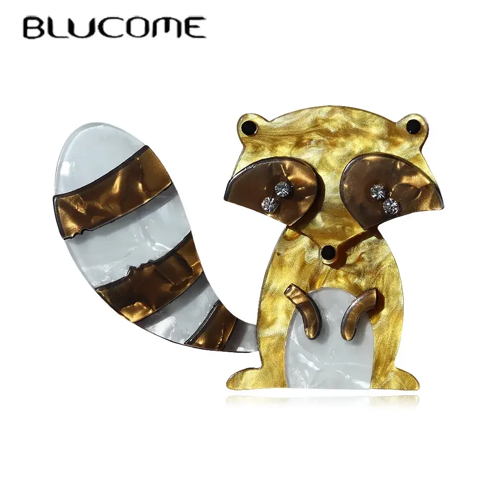 Blucome Acrylic Cute Raccoon Brooches Safety Pins for Women Kids Vivid Animal Brooch Acetate Fiber Christmas Costu