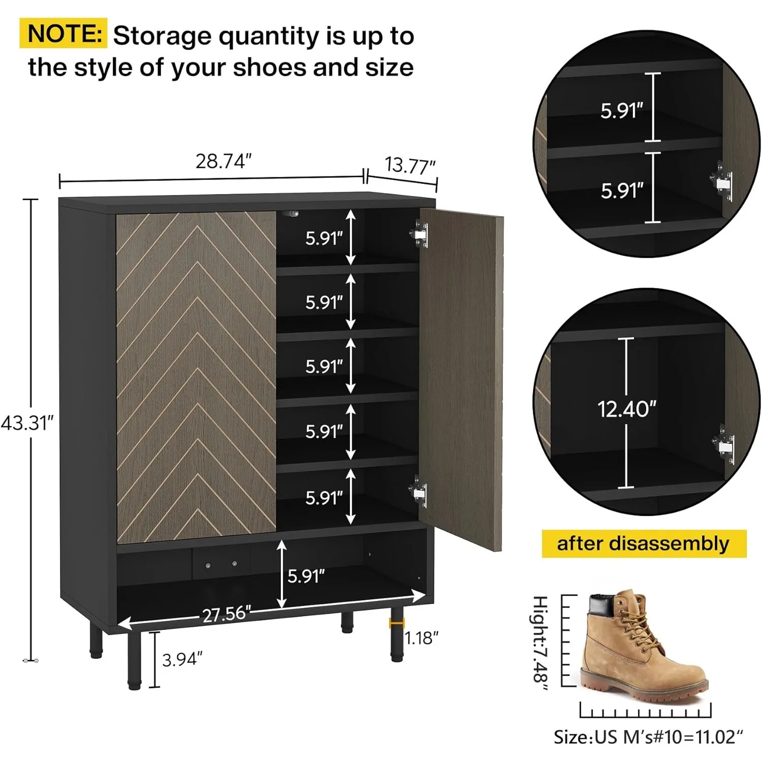 Shoe Cabinet, Shoe Rack Organizer Cabinet with Door, 6-Tier Modern Shoe Storage Cabinet with Shelves for Entryway Hallway Closet