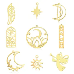 5pcs/Lot Stainless Steel Flower Moon DIY Charm Pendant Wholesale Angel Jewelry Finding Earring Necklace Making Factory Price