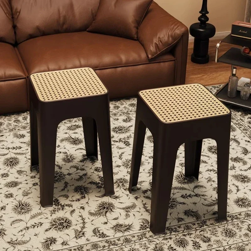 Medieval imitation rattan woven square stool can be stacked modern simple living room dining stool plastic stool household