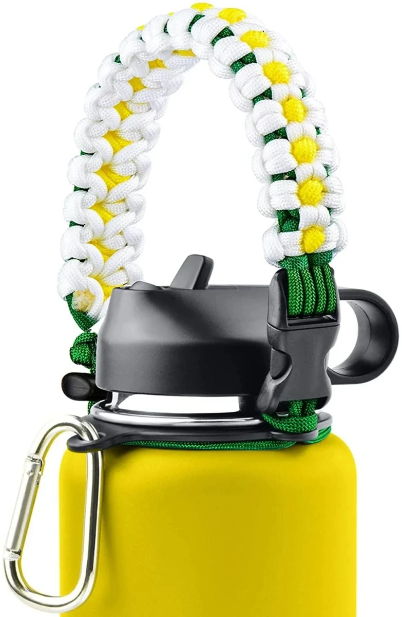 Mango de Paracord, correa de supervivencia, cordón, anillo de seguridad, anillos de plástico y mosquetón para agua de boca ancha de 12oz-64oz