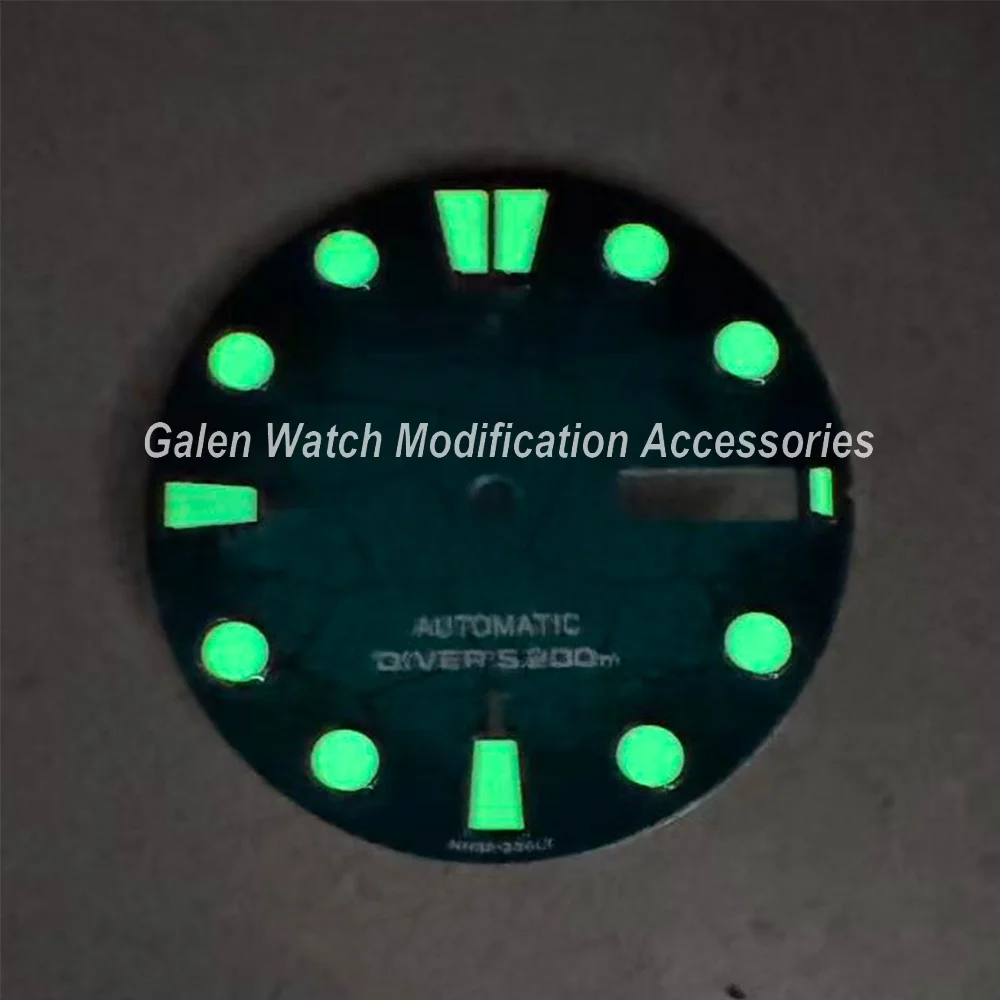 28.5mm S Logo Diving Dial Fit NH35/NH36/4R/7S Movement Green Luminous Tree leaves High Quality Mechanical Watch Modification Acc