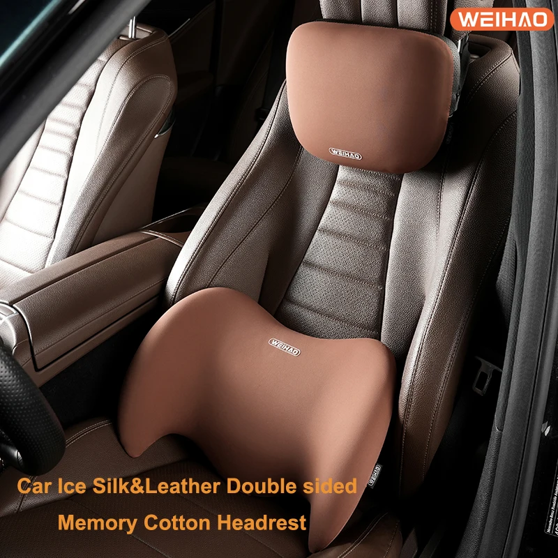 

Car Ice Silk&Leather Double sided MemoryCotton Headrest car headrest car head rest Cervical Travel neck pillow cars accessories