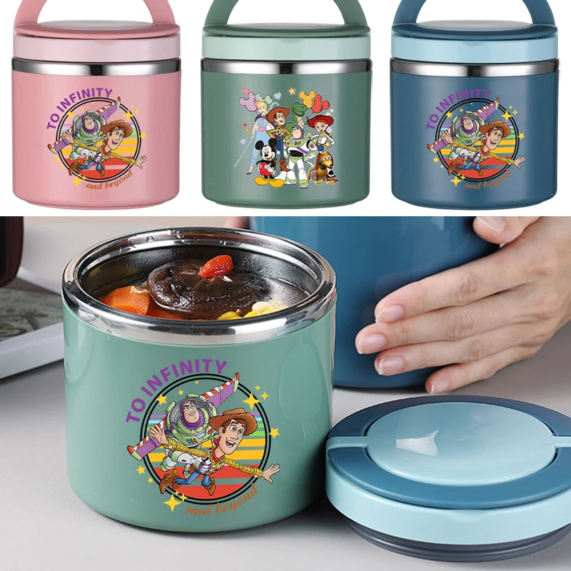 

630ml Disney Toy Story Lunch Box Cartoon Food Thermal JarStainless Steel Vacuum Soup Cup With Handle Portable Sealed Bento Box