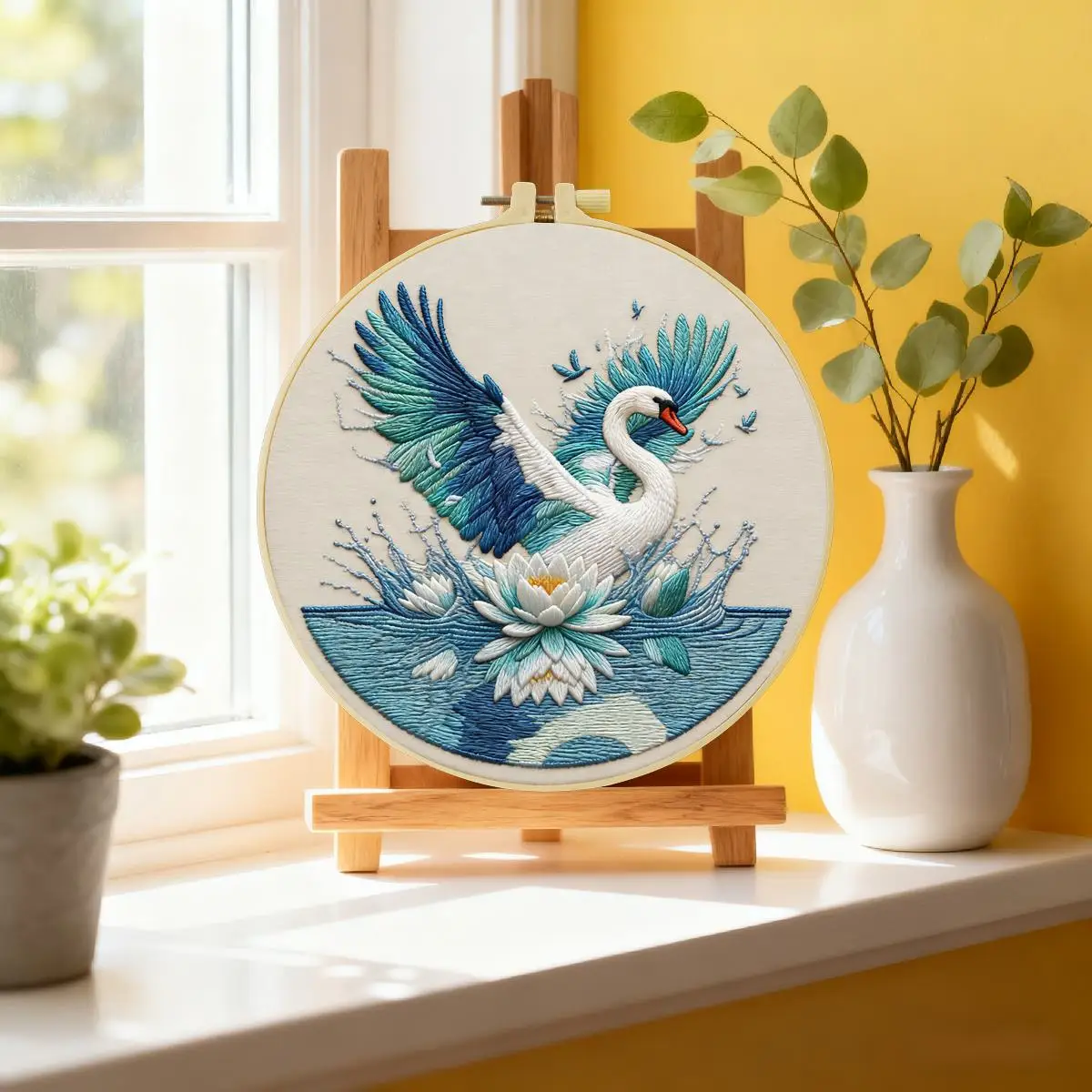 1 Stück 20X20CM/15X15CM 7,87/6,3 Zoll Schwan-Stickerei-Starter-Kit DIY-Kit DIY-Stickerei-Set Handarbeiten Heimdekoration Bastelmalerei – Detail 2