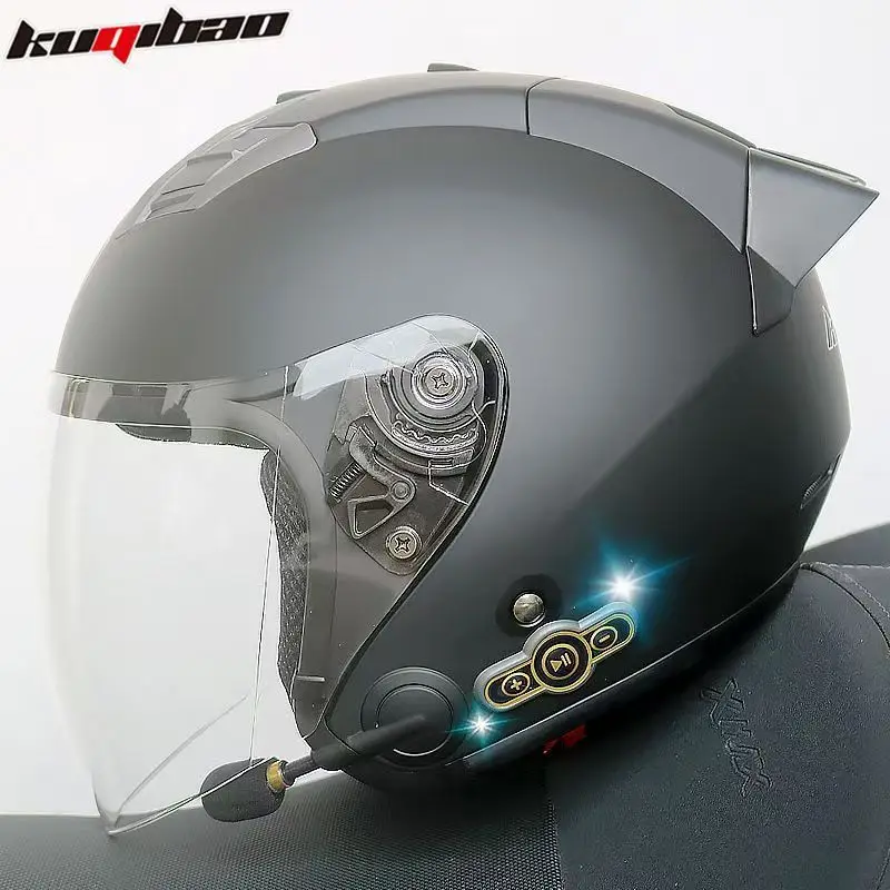 

KUQIBAO DOT Motorcycle Helmet Male and Female Electric Vehicle Half Helmet US DOT and 3C Dual Certification with Bluetooth