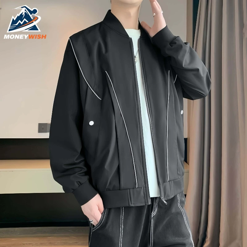 

MONEYWISH Men's Jacket 2025 New Retro Comfortable Breathable Baseball Jacket Outdoor Casual Loose Versatile Zipper Men's Jacket