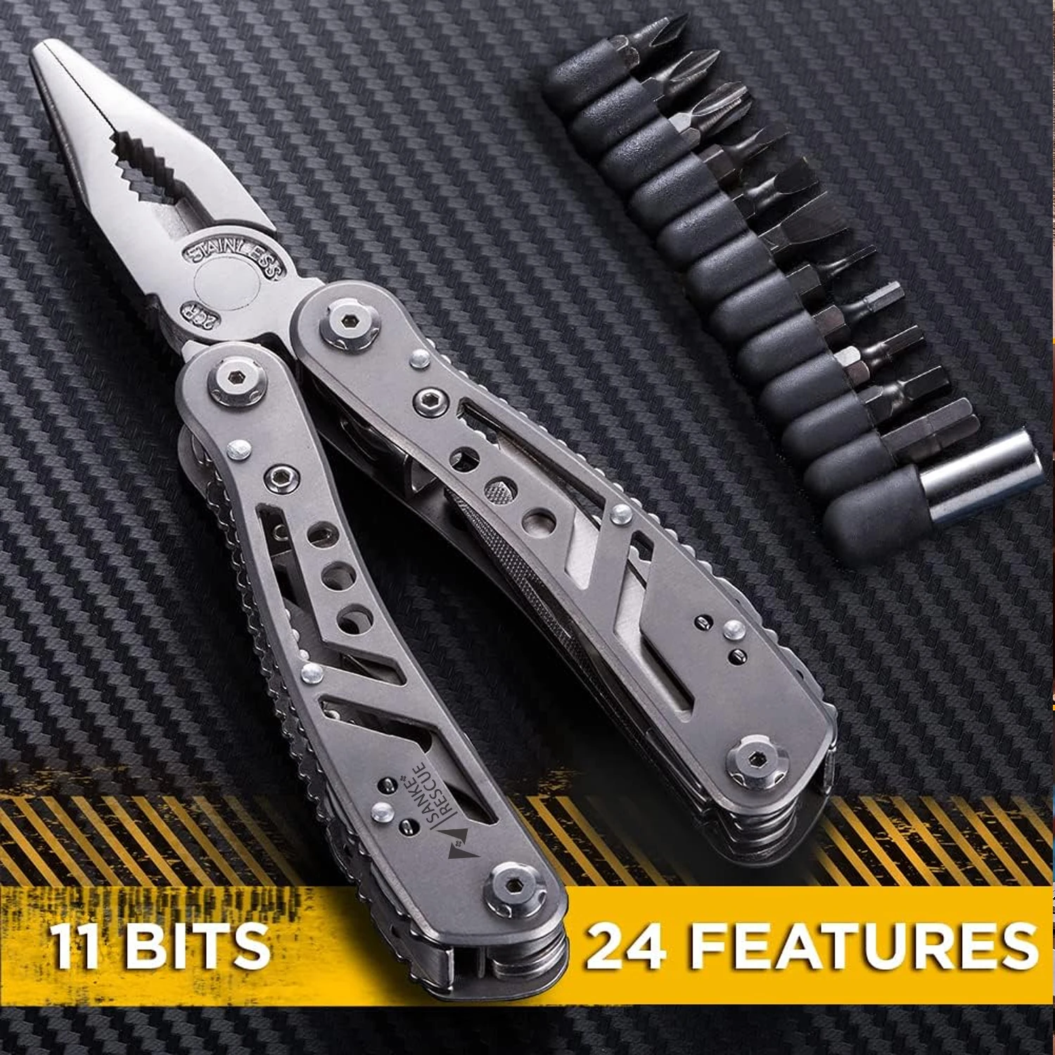 Multitool 24-in-1-Multitool-Zange, Abisolierzange, Klappzange, Outdoor, Camping, tragbar, klappbar, Taschenzange, Messer, Wandern – Detail 9