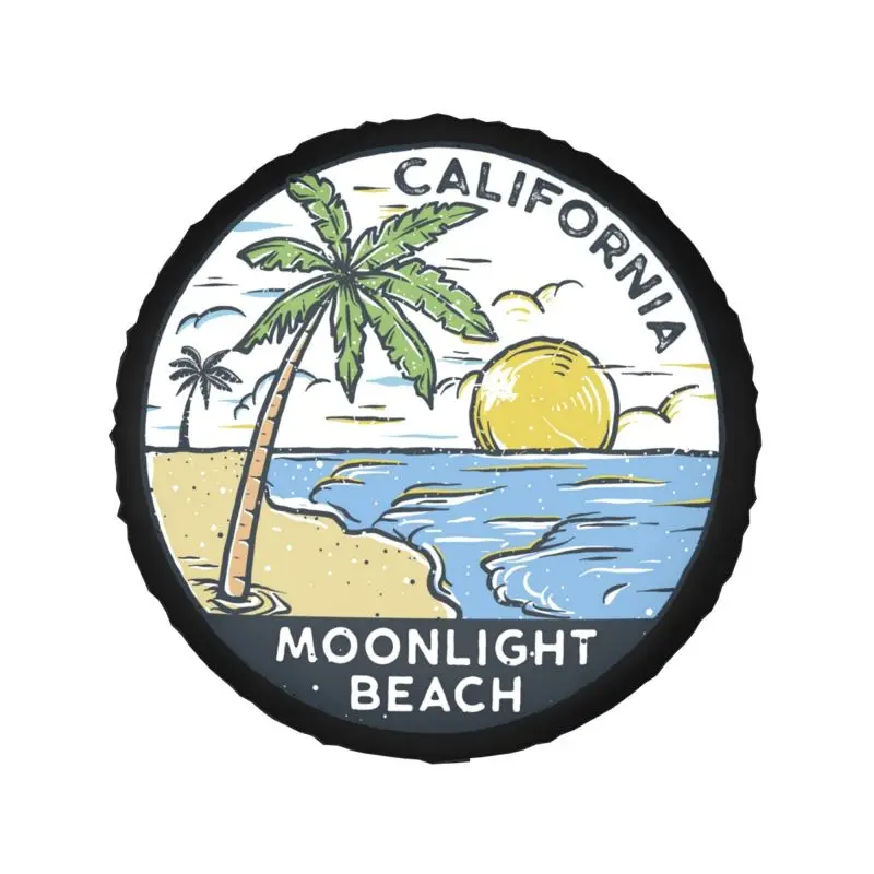 Vintage Moonlight Beach California Tire Cover 4WD 4x4 Palm Trees Spare Wheel Protector Fit for Honda CRV 14\