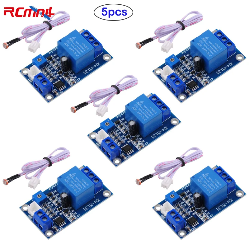 5Pcs XH-M131 DC 12V Light Control Switch Photoresistor Relay Module Detection Sensor 10A Brightness Automatic Control Module