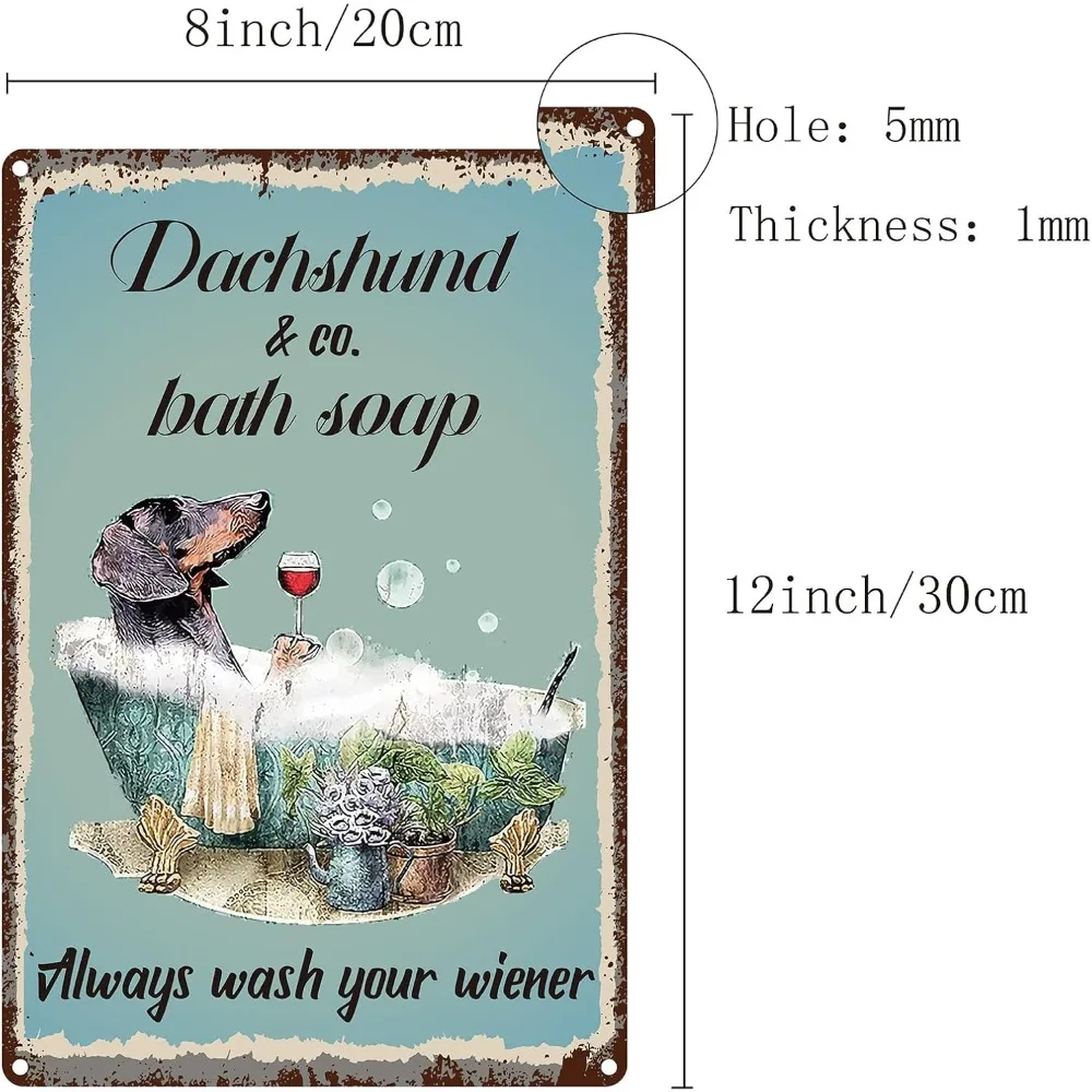 Dog Funny Metal Tin Sign Dachshund Co. Bath Soap Tin Sign Vintage Retro Always Wash Your Wiener Plaque Poster for Home Kitchen