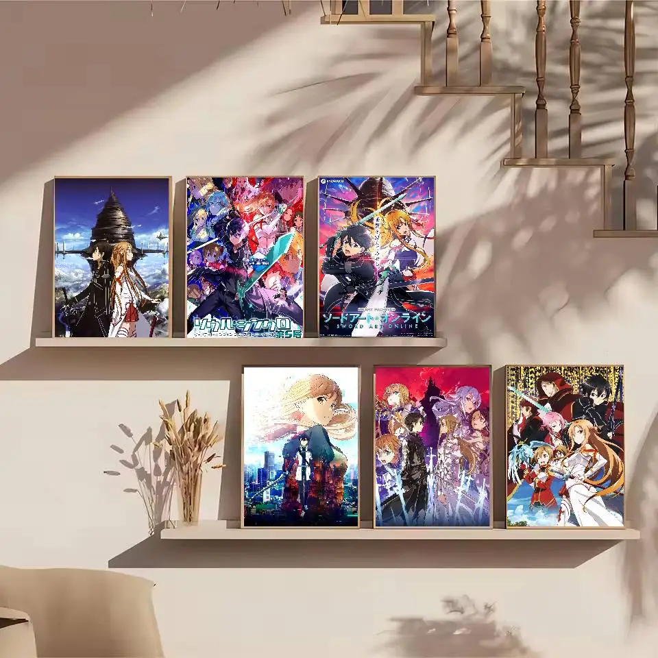 Anime S-Sword Art O-Online SAO Poster  Self-adhesive Art Waterproof Paper Sticker Coffee House Bar Dorm Room Wall Decor