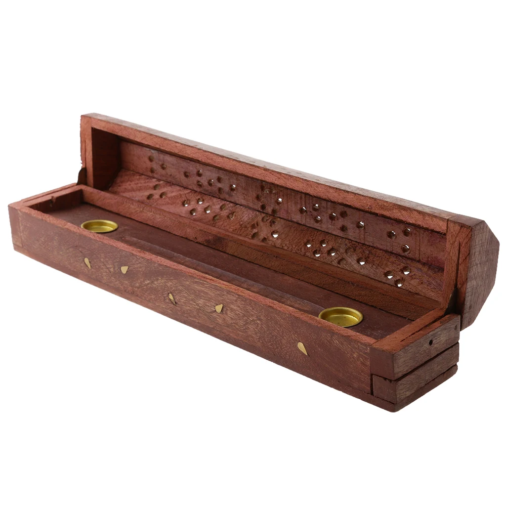 Traditional Wooden Hollow Out Incense Stick & Cone Ash Holder Storage Box