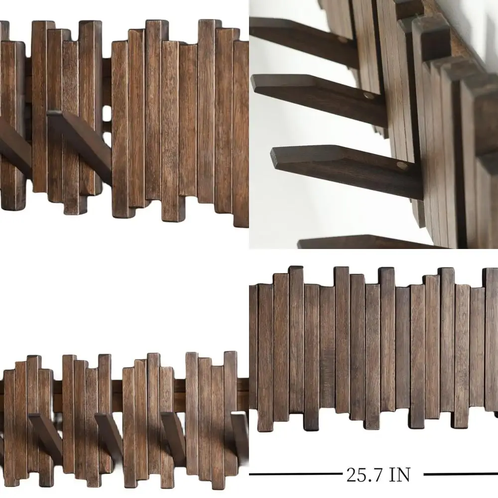 

Настенная вешалка для одежды в стиле фортепиано из акации с 7 откидными крючками – декор для прихожей в цвете орех