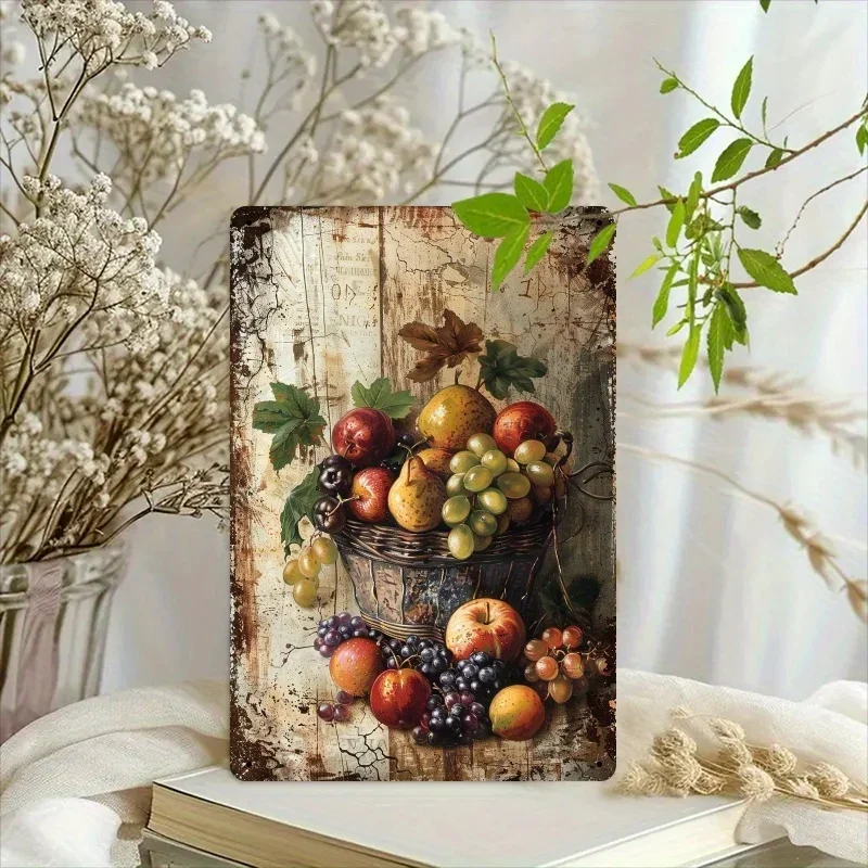 Vintage Fruit Still Life Iron Metal Tin Sign 8x12inch Rustic Kitchen Wall Decor Plaque