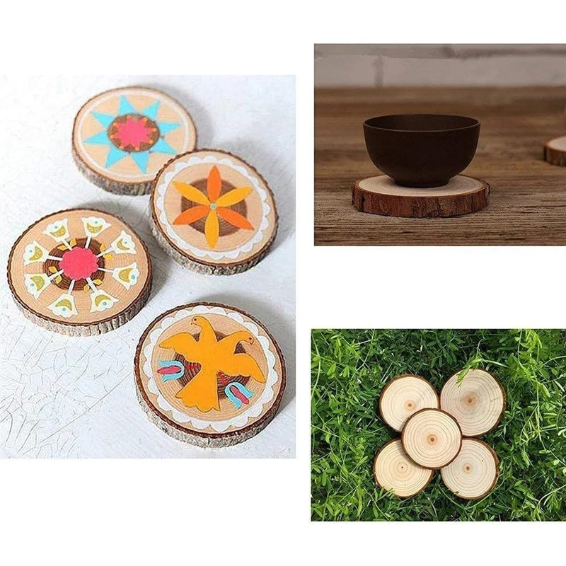 5pcs 8-10cm Unfinished Natural Wood Slices, Unfinished Craft Wooden Circles Round Wood Discs for Crafts Arts DIY Paintings