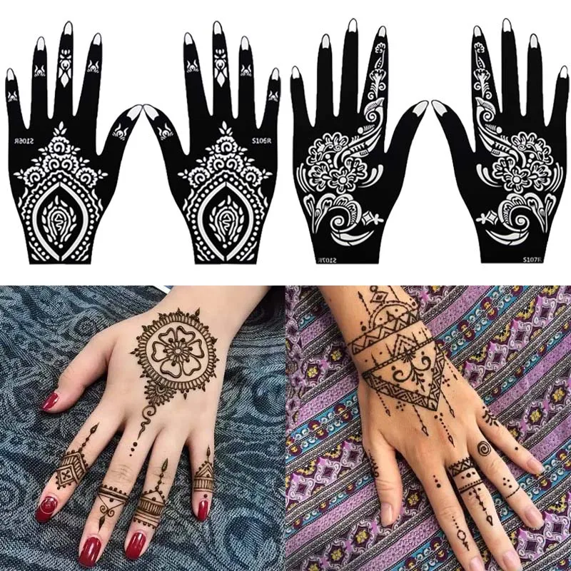 8 Sheets India Henna Tattoo Stencil for Women Girls Hand Finger Body Paint Temporary Self-Adhesive Reusable Tattoo Templates