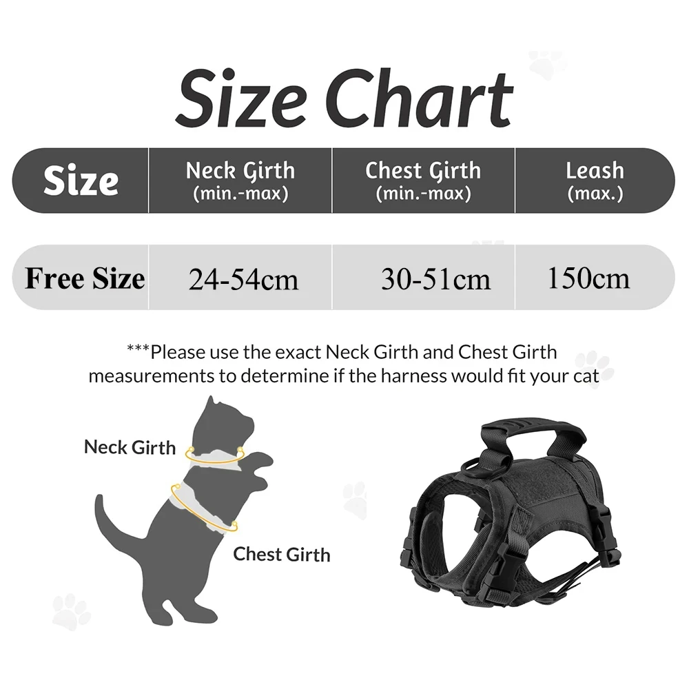 Tactical Cat Harness and Leash Adjustable Set Escape Proof Mesh Vest with Control Handle for Large Cats Kitten and Small Dogs