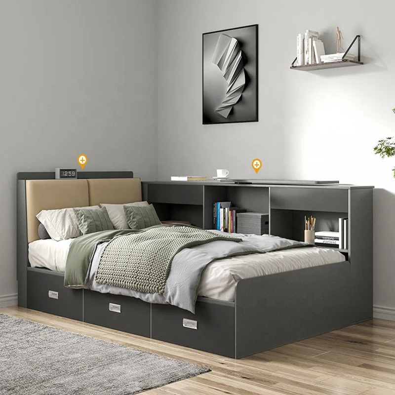 Furniture Frame Wood Rooms Designs Modern Wooden Single Kids House Nordic Electric Bed With Drawer