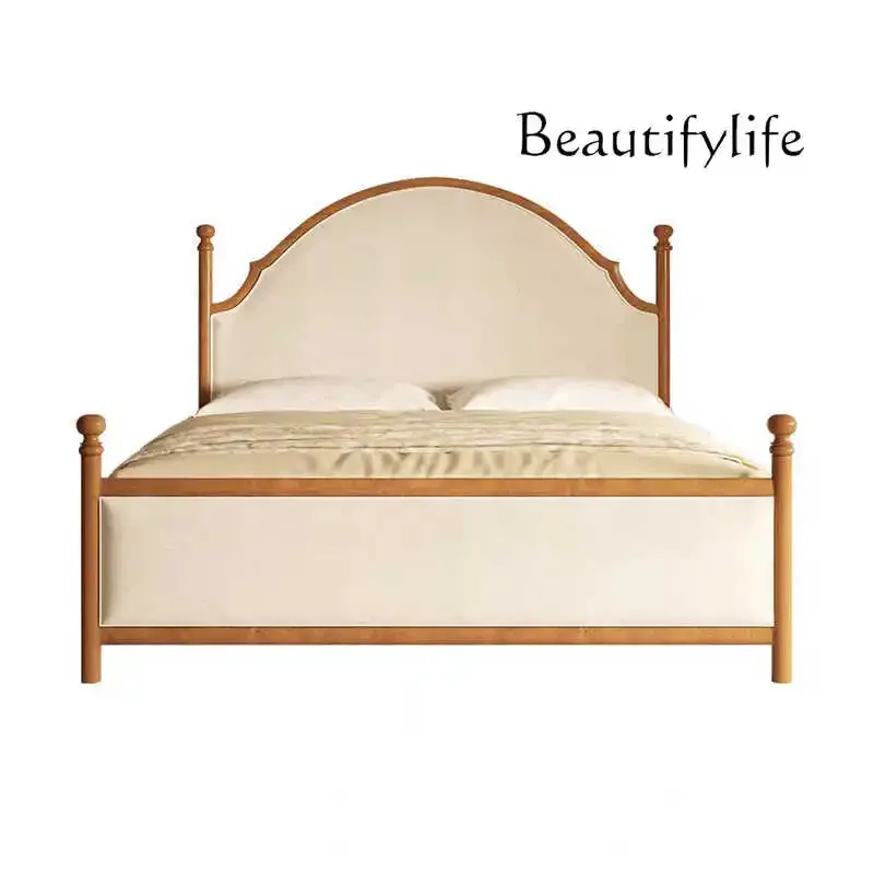retro bread bridge bed solid wood fabric double bed bedroom 1.8 meters large bed pastoral high-end