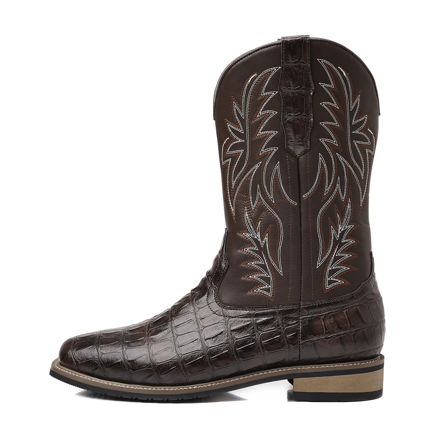 Men Boots High Heel Embroidered Retro Middle Tube Europe and North America Western Cowboy Boots Men Footwear