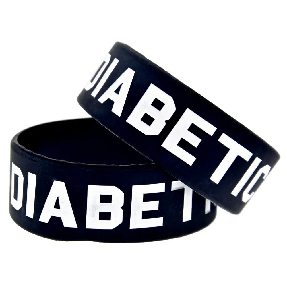 1 PC Diabetic Silicone Wristband One Inch Wide Black Adult Size