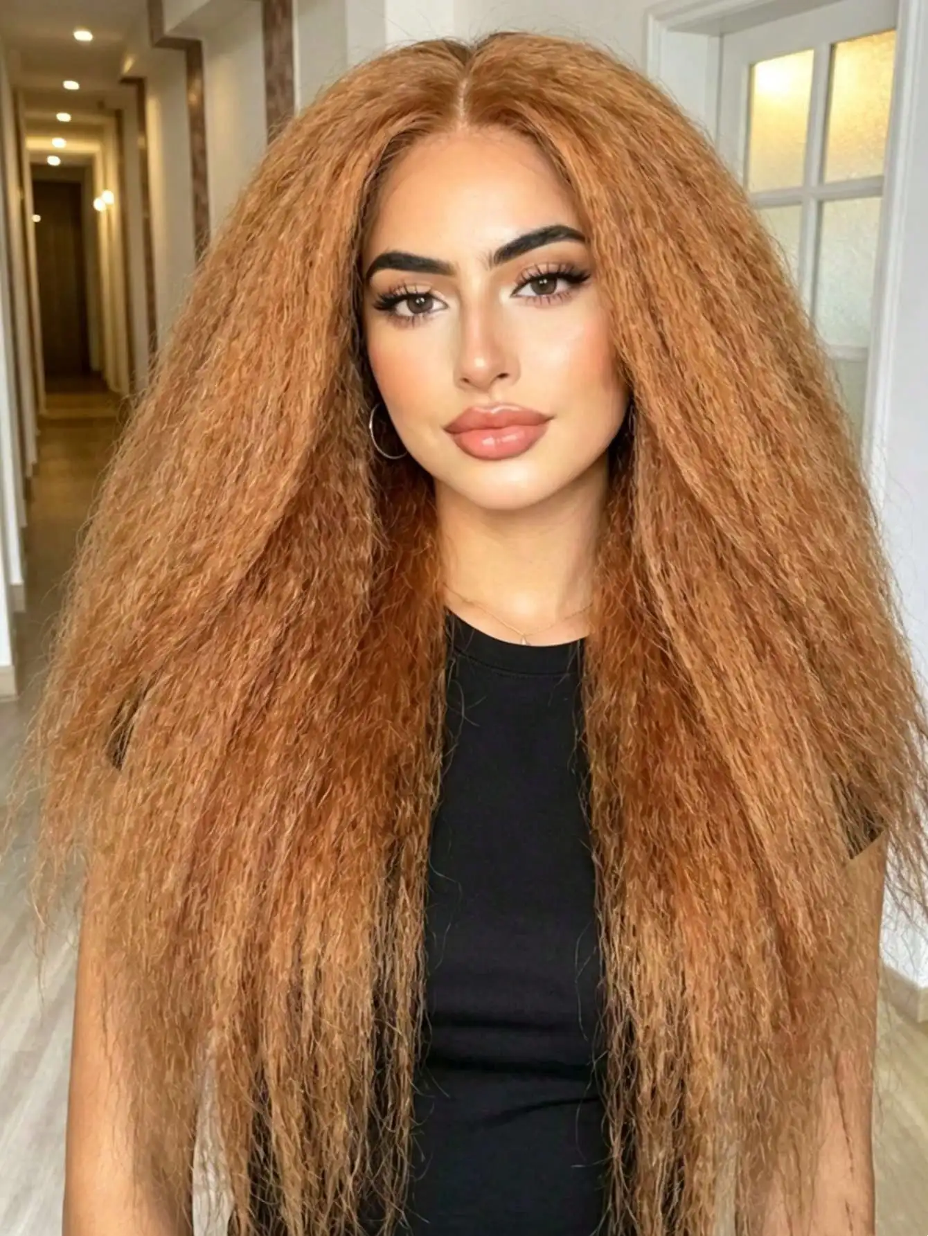 250 Density Highlights Honey Blonde Yaki Straight Lace Front Wigs Human Hair 13X4 HD Glueless Wigs Human Hair Pre Plucked with Baby Hair Brazilian Remy Kinky Straight Lace Front Wigs Human Hair for Women Beginners Full and Thick
