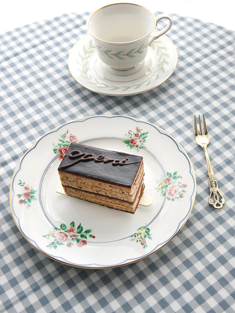 Ins style classical retro rose gold border ceramic western dish soup dish breakfast dish dessert dish Italian noodle dish