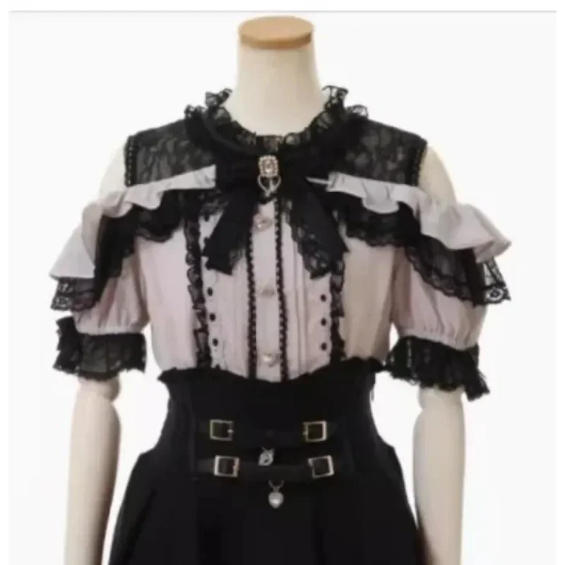 Chemisier japonais Jirai Kei Lolita pour femme, manches amovibles, patchwork de dentelle, chemises noires, série douce, nouvelle succession, mode printemps 2024