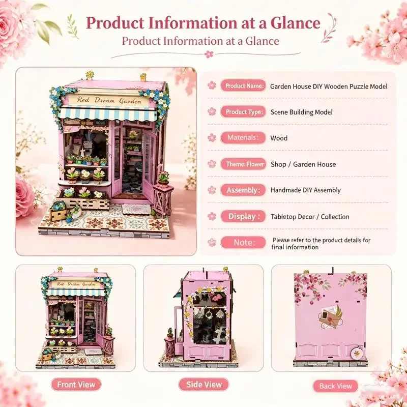 Wooden Blocks DIY Assembly Miniature Scene  Flower Shop Cabin Building Model Set Creative Birthday Gifts Toy Desktop Home Decor