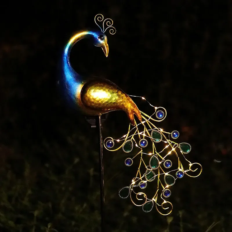 

Solar Peacock Lights Outdoor LED Light Metal Peacock Statues Figurine Lawn Landscape For Yard Path Garden Decoration Sculpture