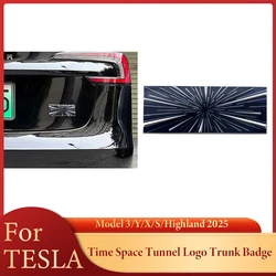 Car Time Space Tunnel Logo Trunk Badge For Tesla Model 3/Y/X/S/Highland 2025 Emblem Decals Sticker Plaid Styling Accessories